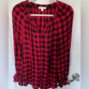 Red/Black Plaid Long Sleeve Blouse Sz. M NWOT